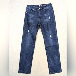7 For All Mankind Slimmy Jeans Boys 14 Dark Wash Blue Straight Leg Distressed